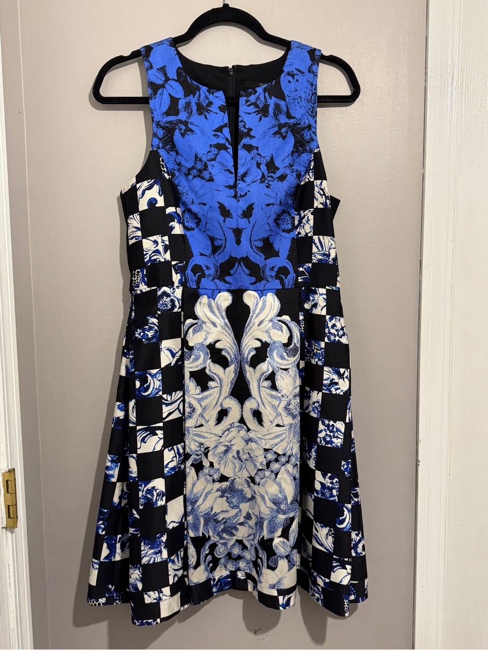 Tibi Blue & Black Floral Fit-and-Flare Dress